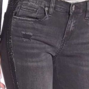 Blank NYC black rhinestone stripe Reade Crop jeans